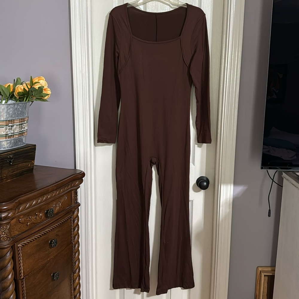 Jumpsuit S Long Sleeve flare Leg Chocolate brown one piece Romper
